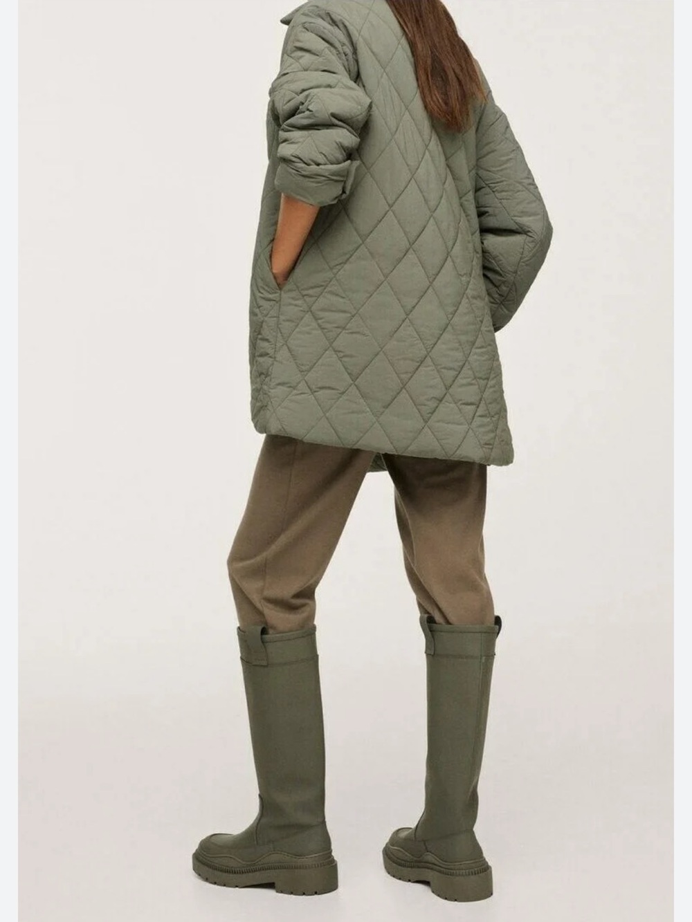 Mango Puffer Shirt Jacket Green M